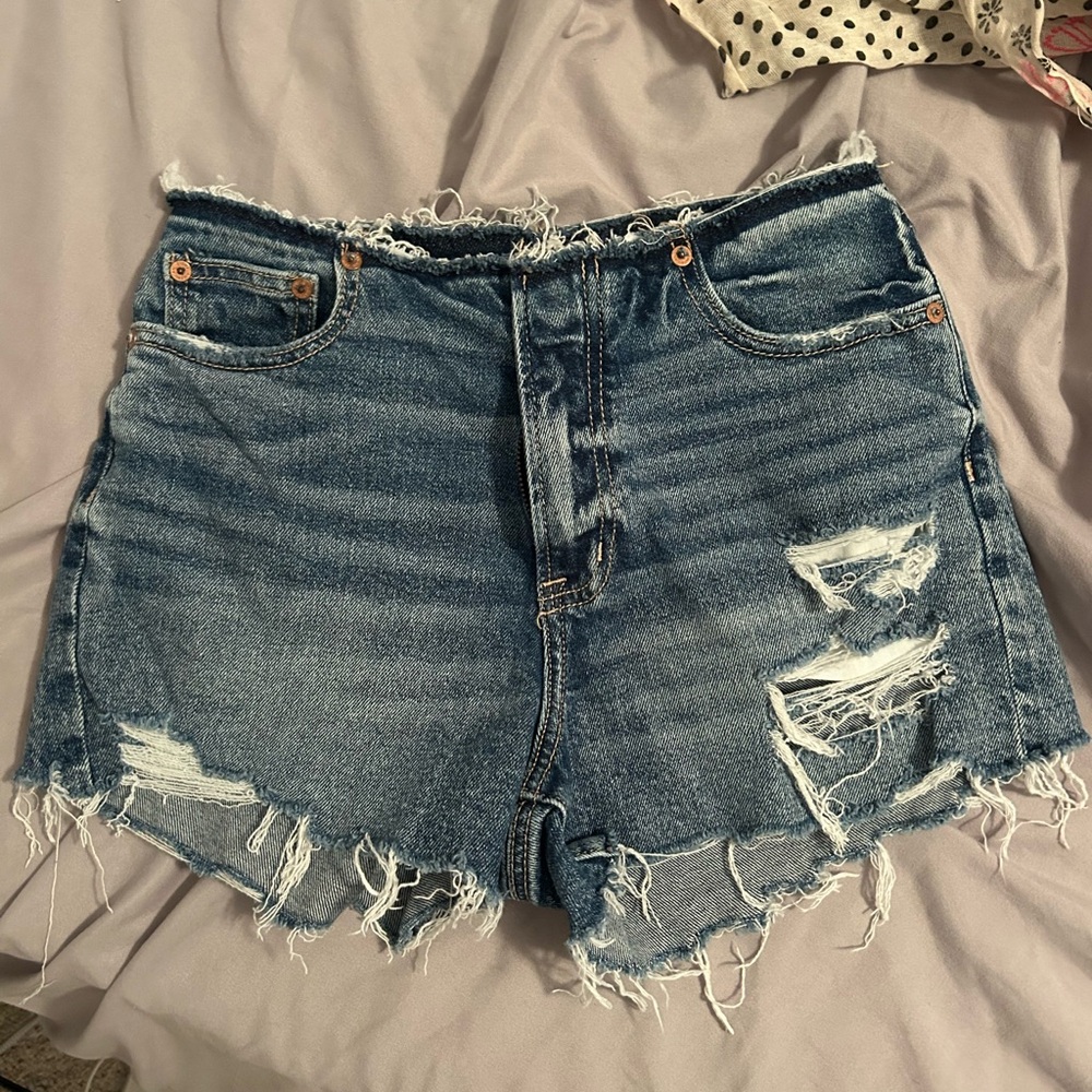 American Eagle Outfitters Blue Jean Shorts Distressed High-Waisted